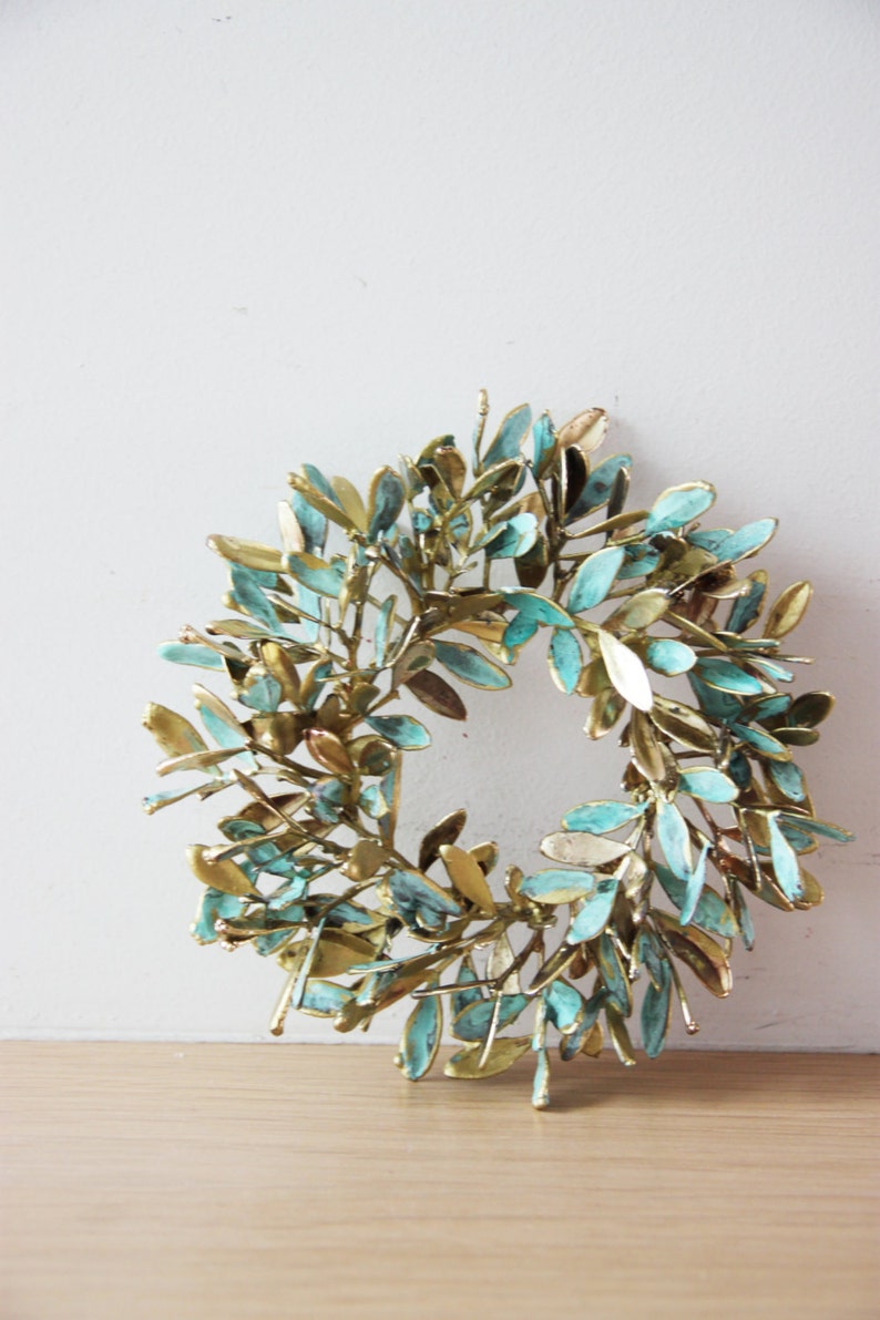 Mastic tree wreath, Greek schinus mini wreath, electroplated mastic tree wreath, brass-copper patina wreath image 3