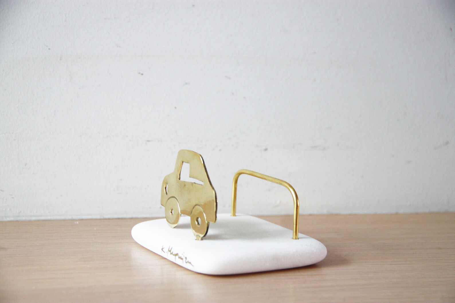 Brass car card holder brass car sculpture on white stone with | Etsy
