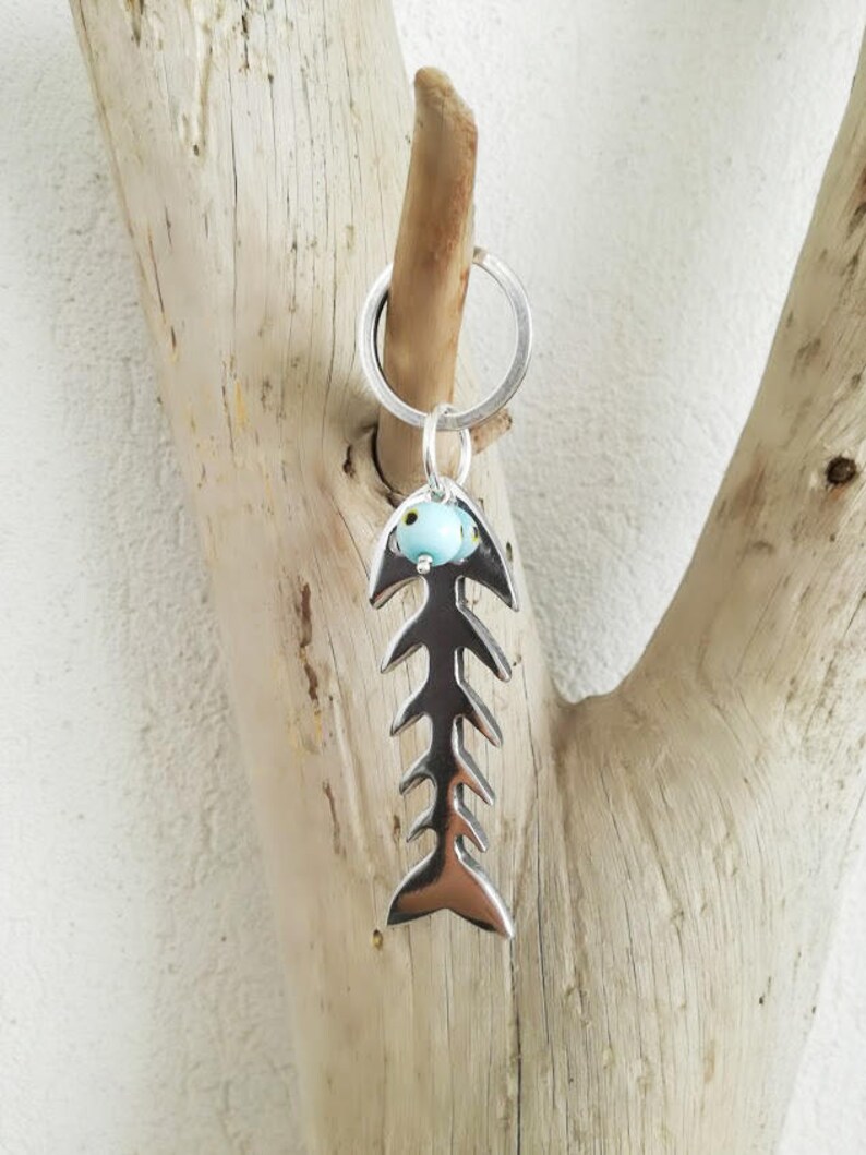 Silver fishbone keychain aluminum fish bone mini sculpture Etsy