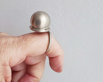 Silver ball ring, modern minimalist ball ring, sterling silver statement ring with perfect ball shape