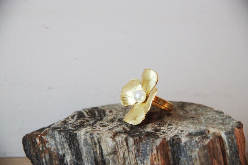 Primrose Flower Ring Four Petal Flower Ring Gold Plated Etsy