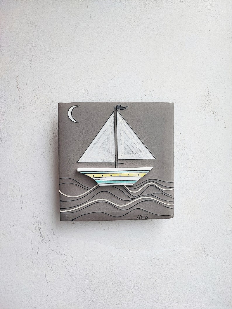 Boat Wall Hanging Porcelain Boat Wall Art Grey White Etsy