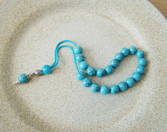 Turquoise worry beads, sterling silver and turquoise coloured howlite beads, Greek komboloi, blue howlite prayer beads, mala