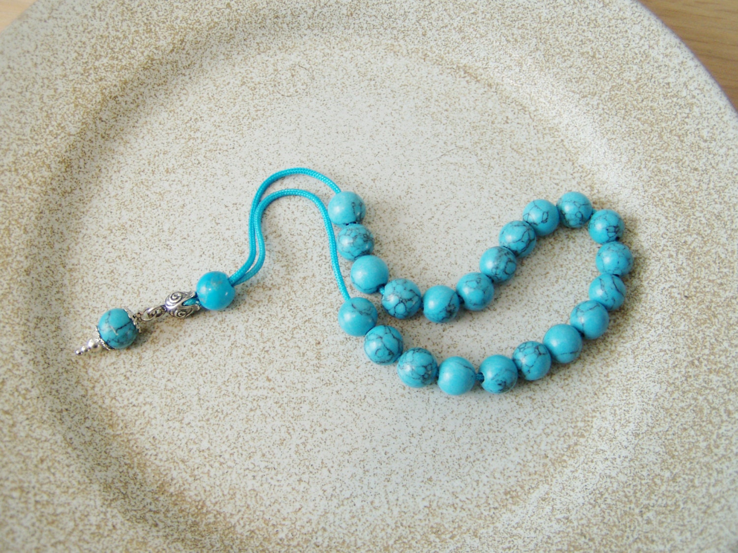 Turquoise worry beads, sterling silver and turquoise coloured howlite