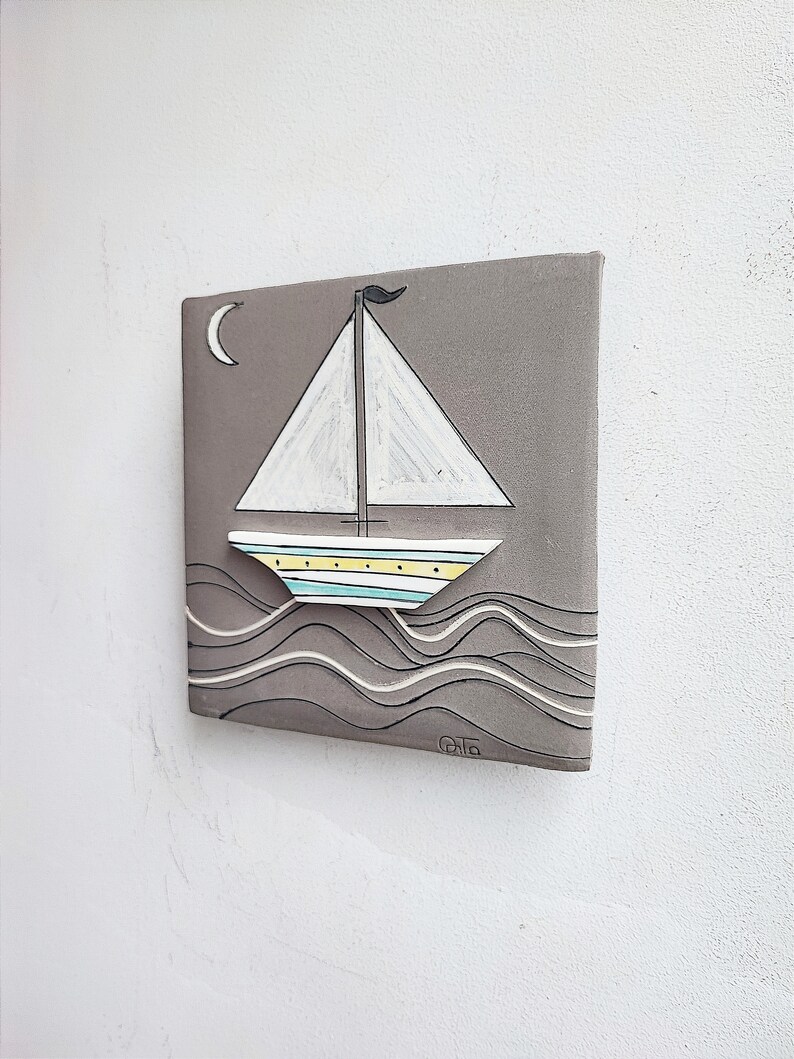 Boat Wall Hanging Porcelain Boat Wall Art Grey White Etsy