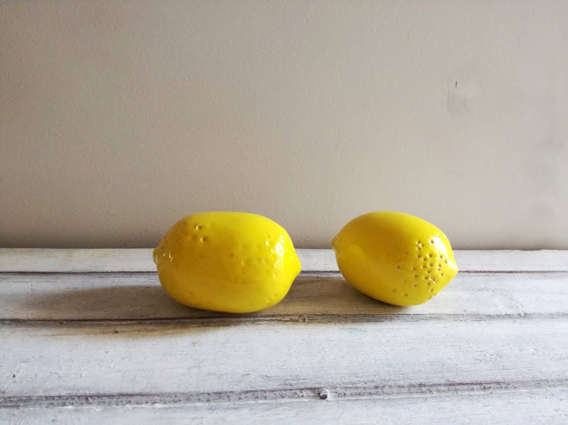 Shiny ceramic lemon, life size earthenware lemon, Greek ceramic fruit