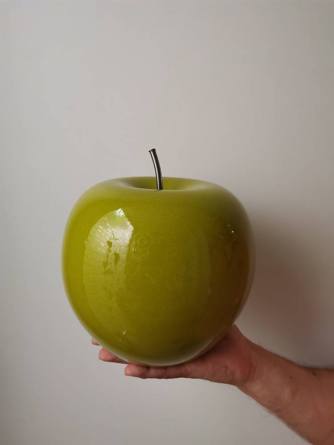 Green Apple Sculpture Large Green Ceramic Apple With Black Etsy