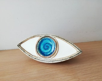 Large ceramic eye, high fire stoneware clay, ceramic blue eye sculpture, modern eye sculpture, eye decor