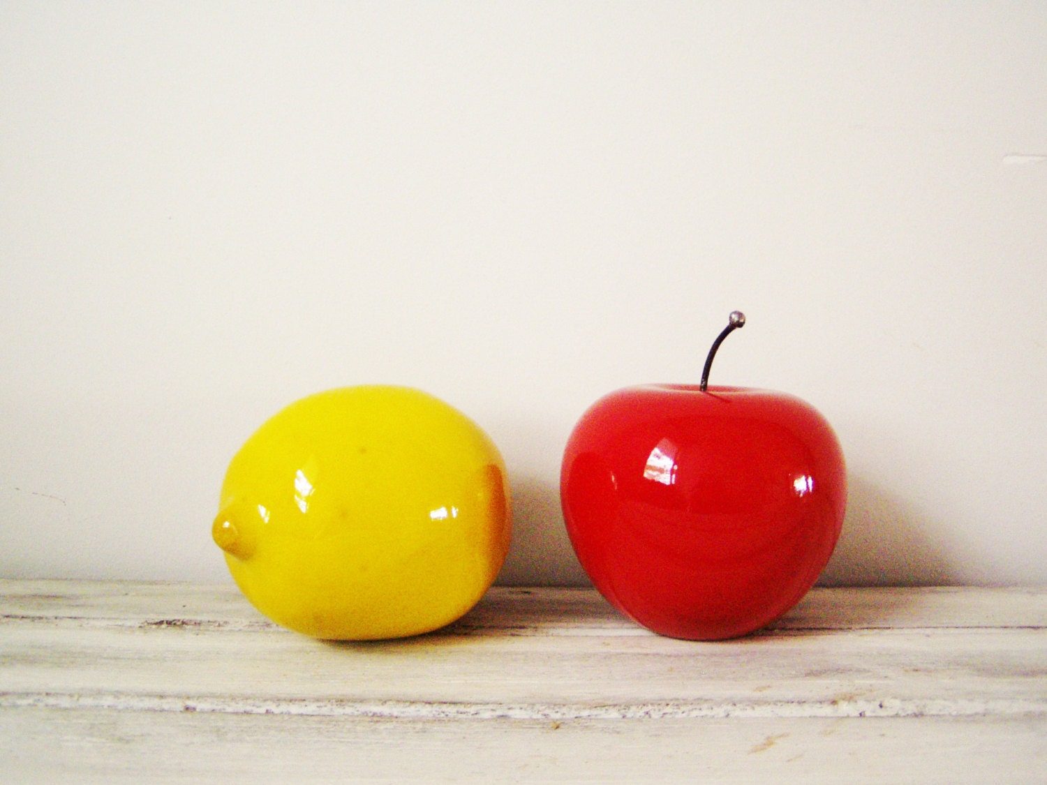 Shiny ceramic lemon, life size earthenware lemon, Greek ceramic fruit
