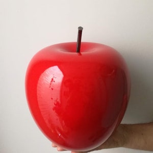 Large apple sculpture, large scarlet ceramic apple with black, iron stem, large apple sculpture, modern apple art object image 10