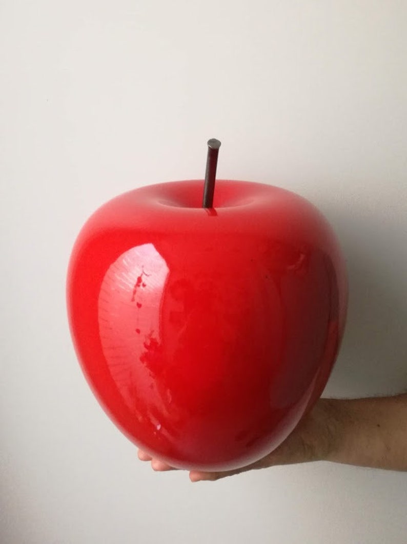 Large apple sculpture, large scarlet ceramic apple with black, iron stem, large apple sculpture, modern apple art object image 10