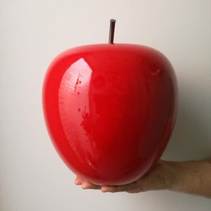 Large apple sculpture, large scarlet ceramic apple with black, iron stem, large apple sculpture, modern apple art object image 5