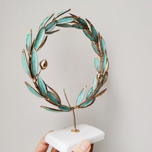 Gold olive wreath, real olive twigs wreath, GrecoRoman style wreath on white base, electroplated olive twigs with brass and copper image 5