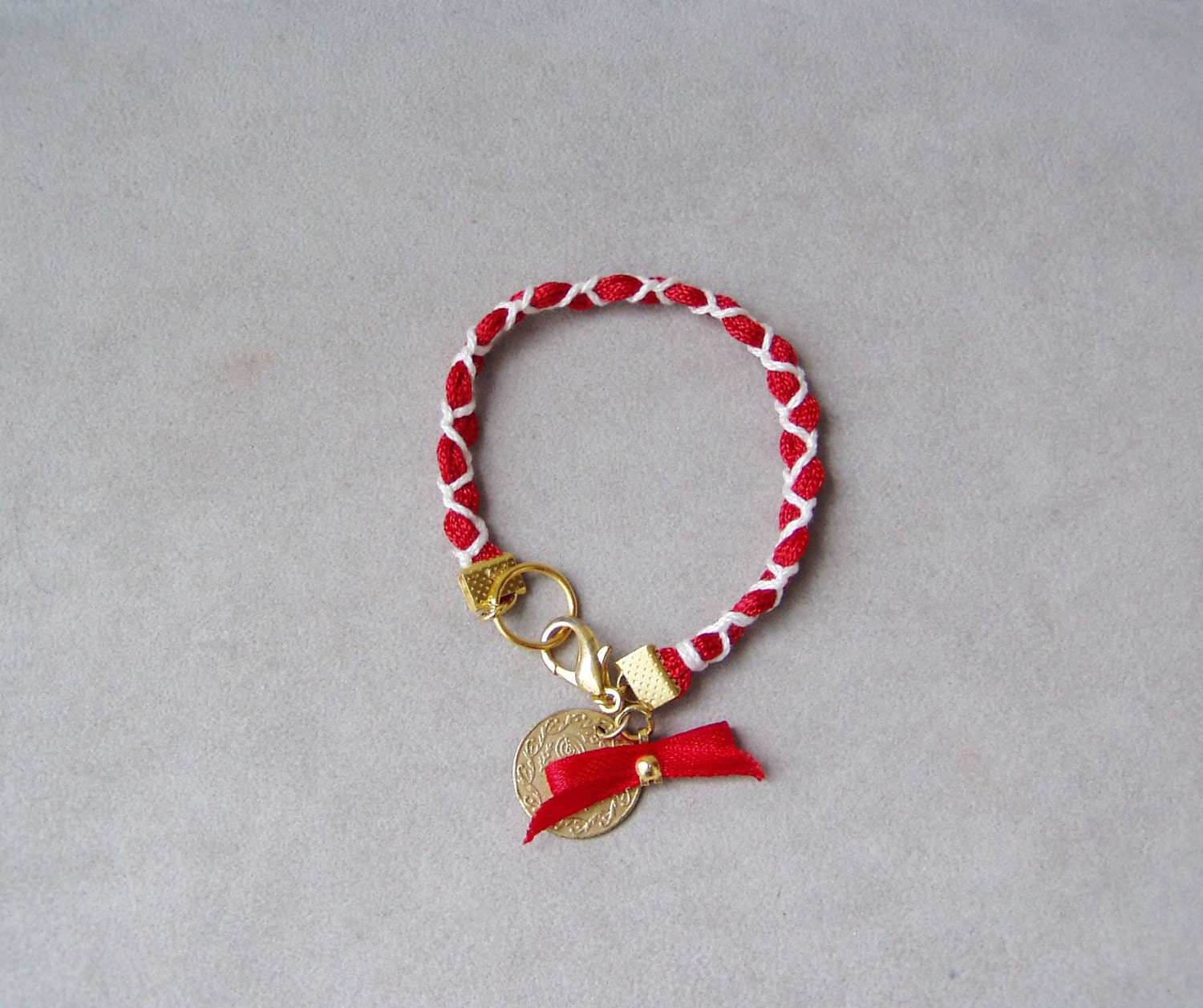 Red white March bracelet, Greek folk bracelet, red and white cord