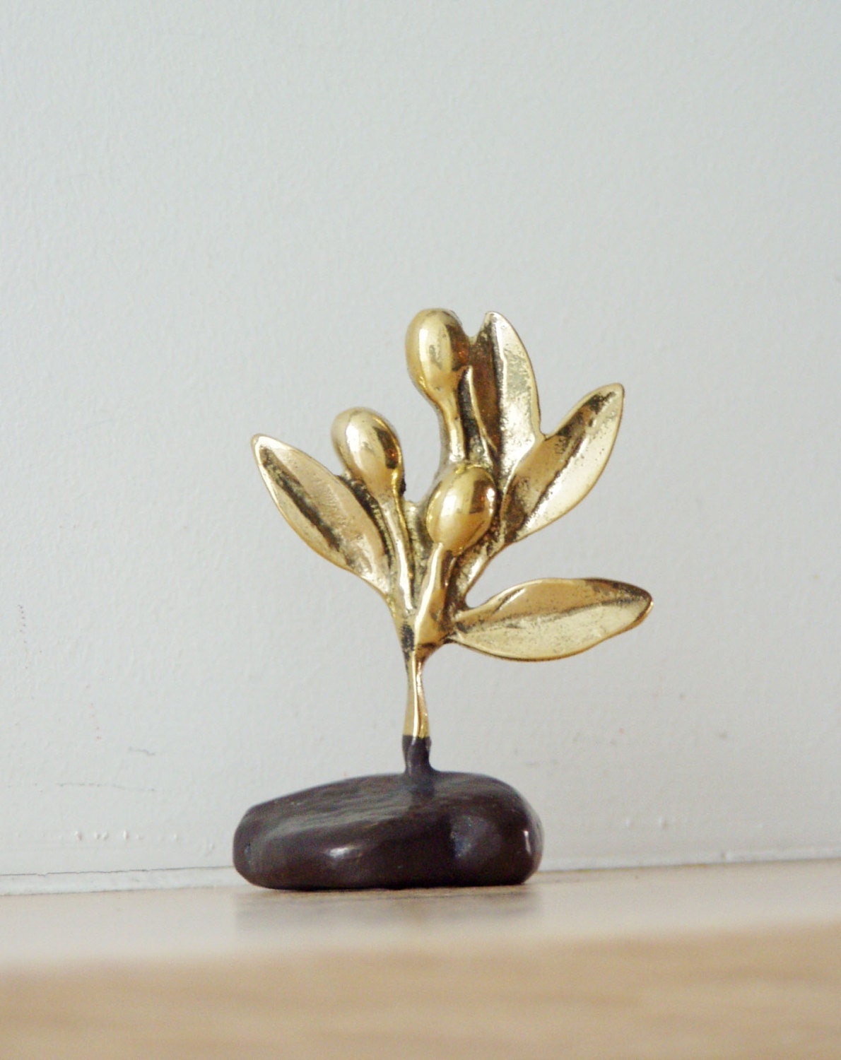 Olive Branch Sculpture, Solid Brass Olive Branch on an Oxidised Base, Greek  Folk Art Sculpture 