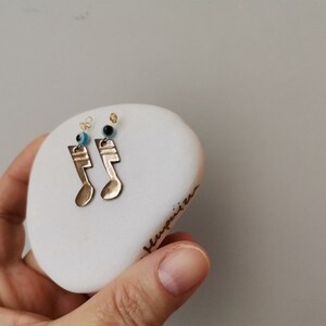 Musical notes sculpture, brass musical notes paperweight, music lovers gift, musician's gift, musical notes on white marble pebble image 6