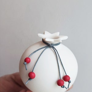 Porcelain pomegranate, lucky pomegranate in pure white with red, festive beads, white pomegranate, life size pomegranate