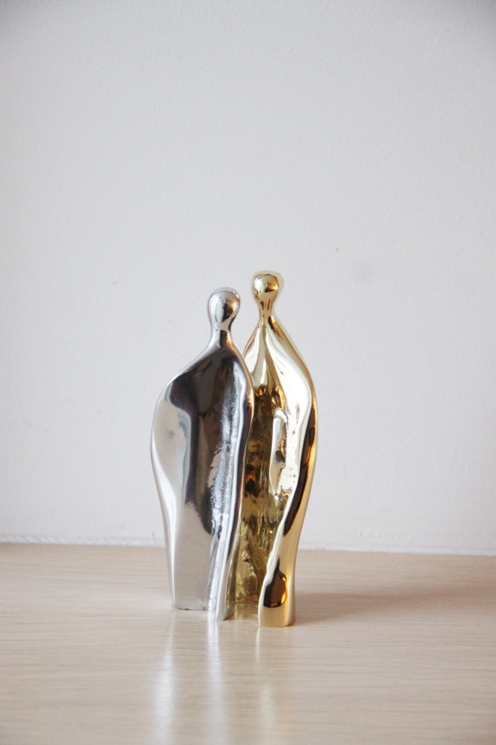 Man-woman abstract sculpture brass and aluminum set of two | Etsy
