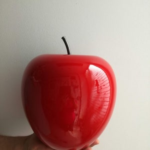 Large apple sculpture, large scarlet ceramic apple with black, iron stem, large apple sculpture, modern apple art object image 3