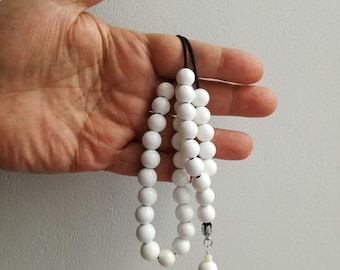 Mother pearl worry beads, white beads mala, mother pearl and sterling silver Greek komboloi, unisex worrybeads, prayer beads of mother pearl