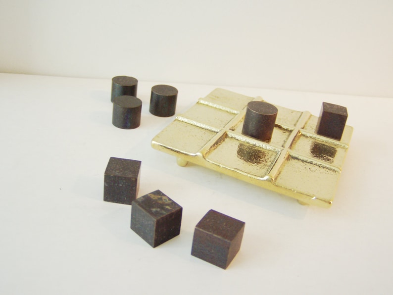 Brass Tic Tac Toe Oxidised Pawns of Cube and Cylinder Tic Tac - Etsy