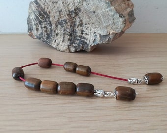 Wood worrybeads, sterling silver and wooden beads, Greek begleri, prayer beads- mala, brown coloured, wooden, open worry beads, mens gift