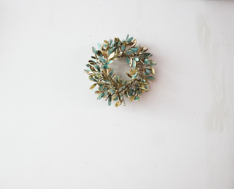 Mastic tree wreath, Greek schinus mini wreath, electroplated mastic tree wreath, brass-copper patina wreath image 4