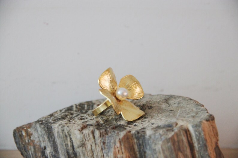 Primrose Flower Ring Four Petal Flower Ring Gold Plated Etsy