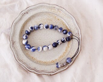 Sodalite worrybeads-mala set, round sodalite beads with black cord and sterling silver components, Greek komboloi, prayer mala beads