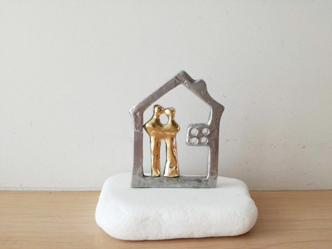 Haus und Paar Skulptur Aluminium Haus Umriss mit Messing | Etsy