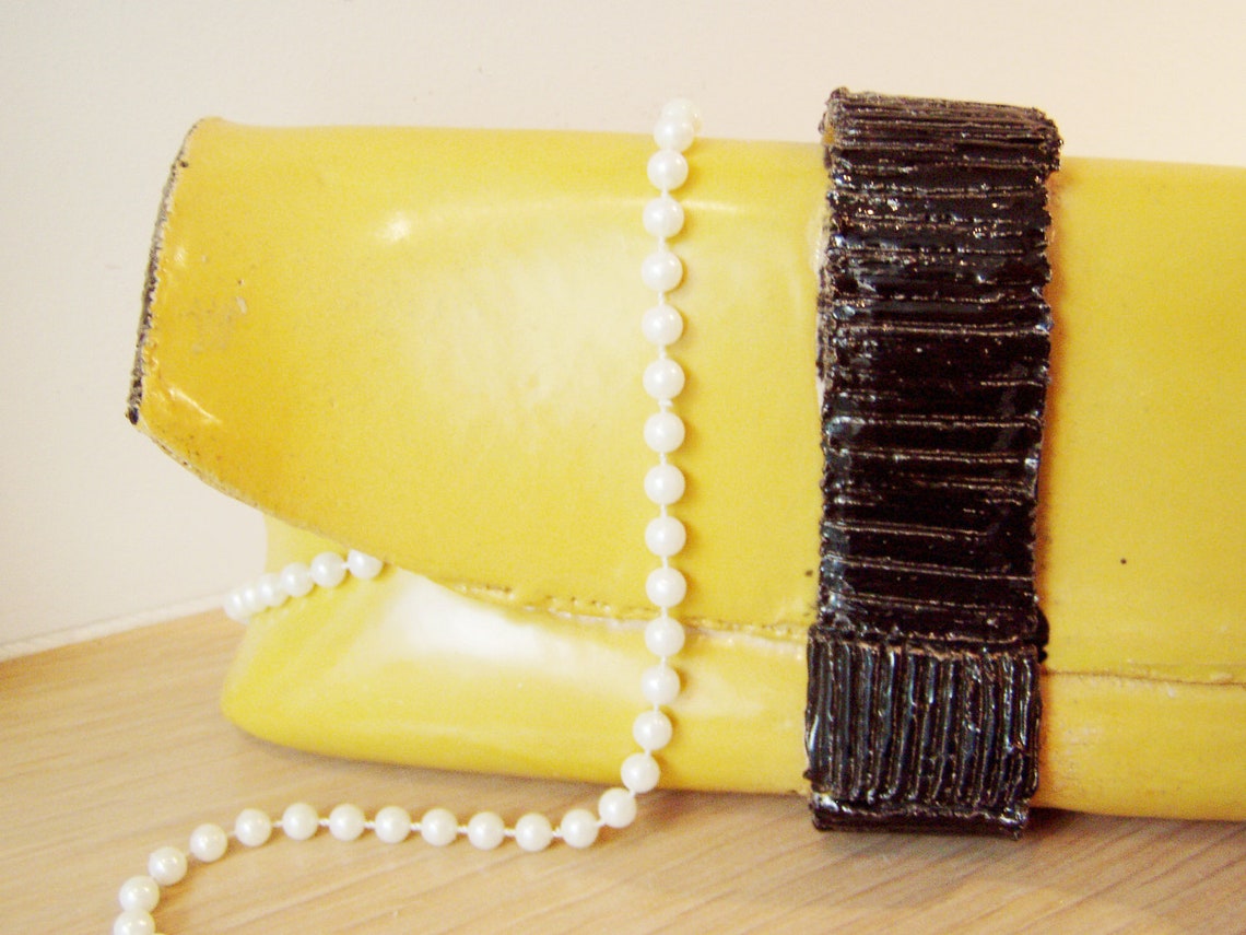 Yellow Clutch Bag With Faux Pearls Strap Stoneware High Fire Etsy