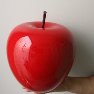 Large apple sculpture, large scarlet ceramic apple with black, iron stem, large apple sculpture, modern apple art object image 9