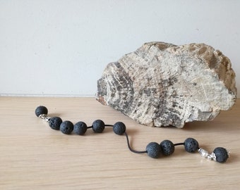 Lava worry beads, sterling silver and round black lava beads, Greek begleri, prayer beads- mala, matte, black lava, open worry beads set