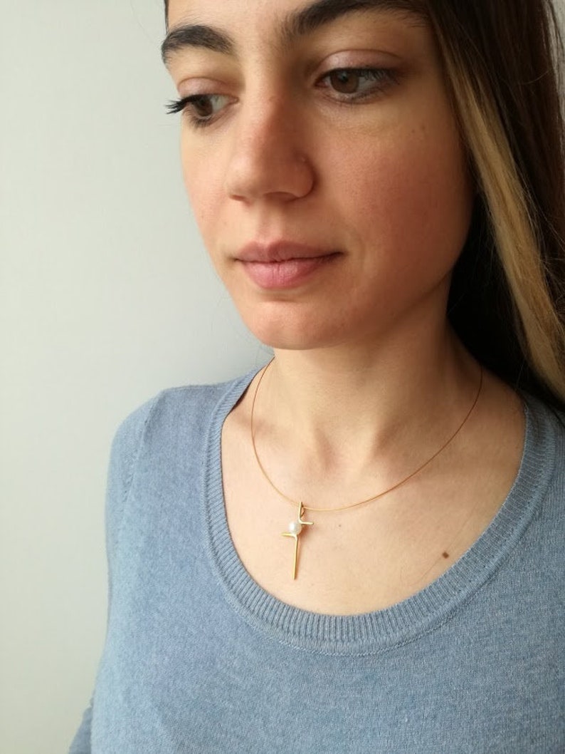 Geometric Gold Cross Necklace Minimal Sterling Cross on Gold Etsy