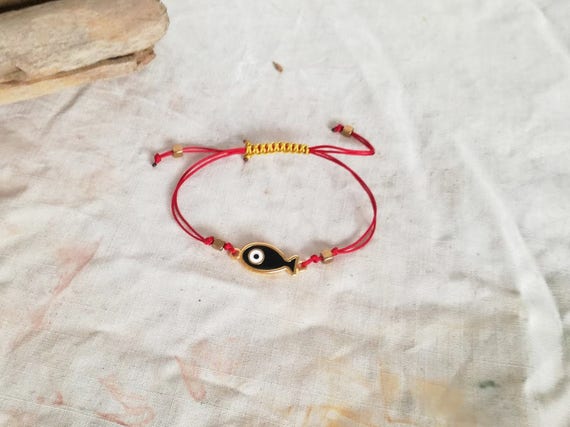 Black Fish Bracelet Red Fish eye Macrame Bracelet With Black