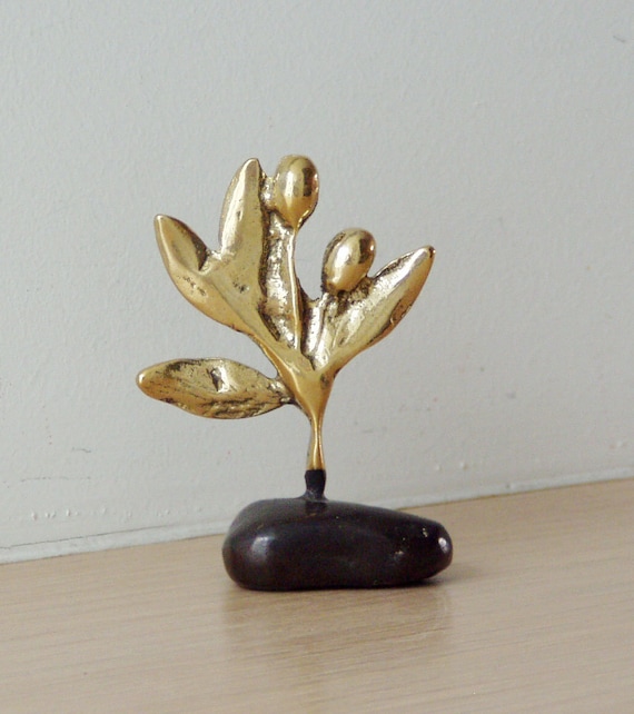 Olive Branch Sculpture, Solid Brass Olive Branch on an Oxidised Base, Greek  Folk Art Sculpture 