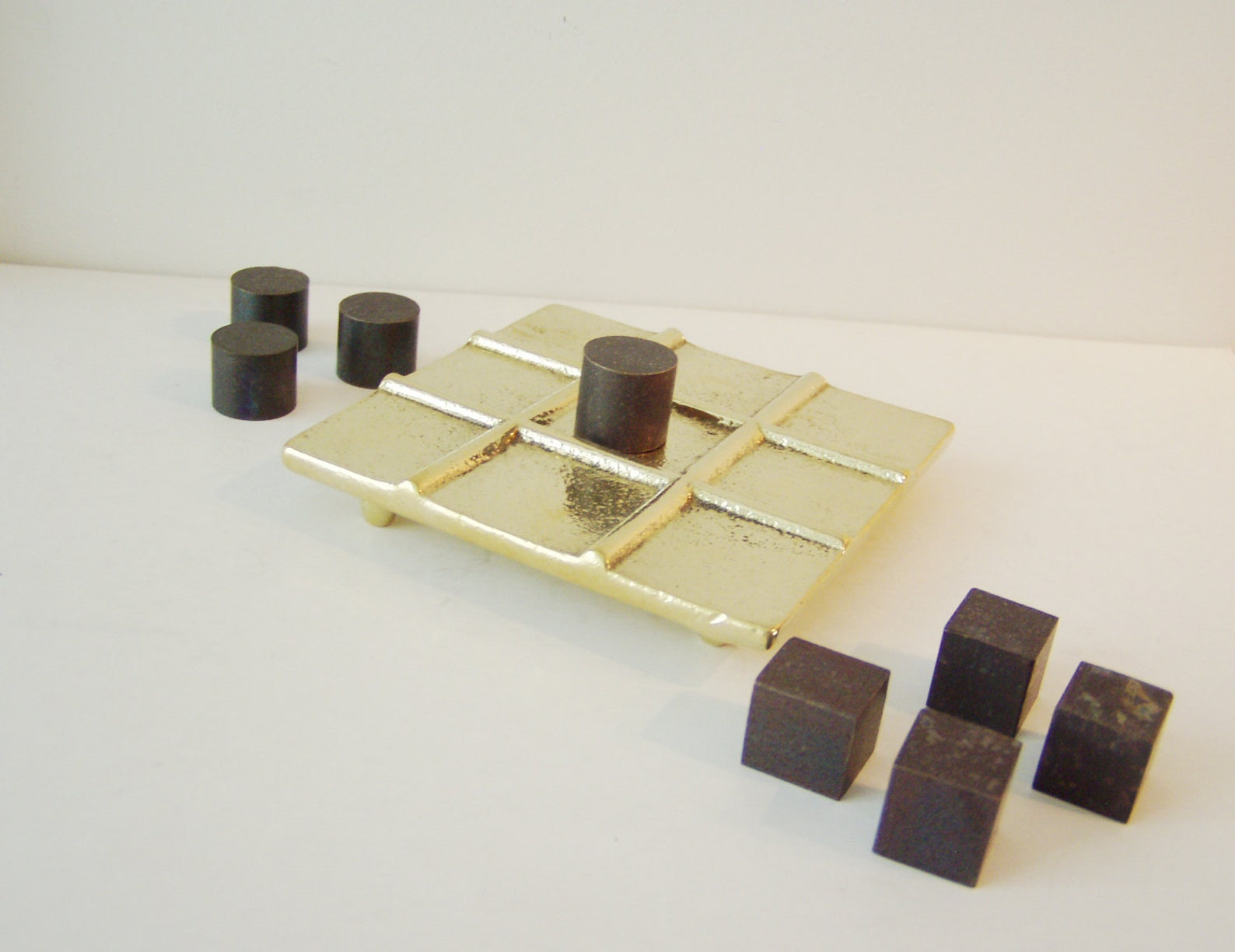 Brass Tic Tac Toe Oxidised Pawns of Cube and Cylinder Tic Tac - Etsy