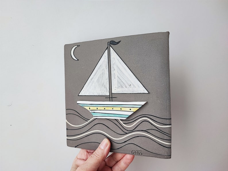 Boat Wall Hanging Porcelain Boat Wall Art Grey White Etsy