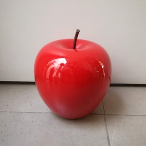 Large apple sculpture, large scarlet ceramic apple with black, iron stem, large apple sculpture, modern apple art object image 4