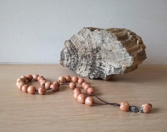 Coral worry beads, bamboo coral worry beads with sterling silver on brown cord, Greek komboloi, prayer beads mala, mens gift coral mala