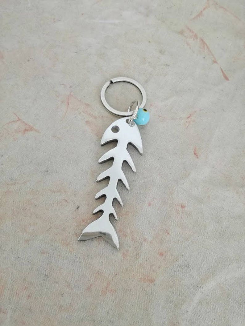 Silver fishbone keychain aluminum fish bone mini sculpture
