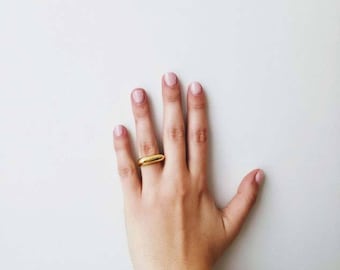 Thick gold band ring, sterling silver gold plated band, raised top gold band, modern minimalist gold band, avant garde gold band