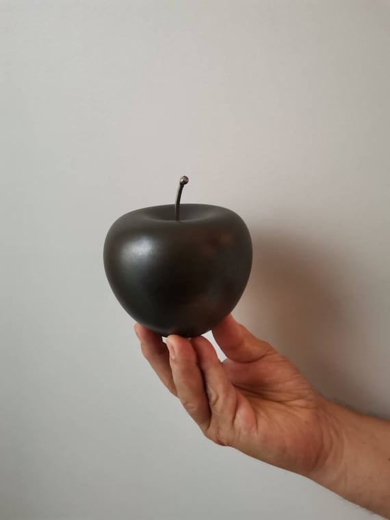 Black Apple Sculpture, Ceramic Apple in Matte Black, Earthenware