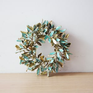 Mastic tree wreath, Greek schinus mini wreath, electroplated mastic tree wreath, brass-copper patina wreath