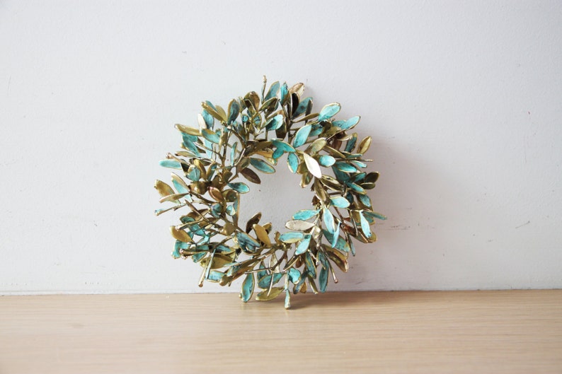 Mastic tree wreath, Greek schinus mini wreath, electroplated mastic tree wreath, brass-copper patina wreath image 1