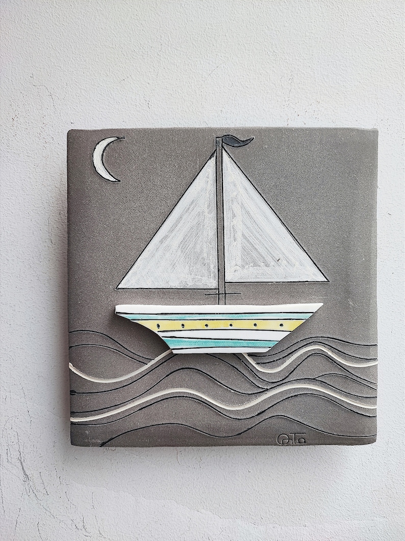 Boat Wall Hanging Porcelain Boat Wall Art Grey White Etsy