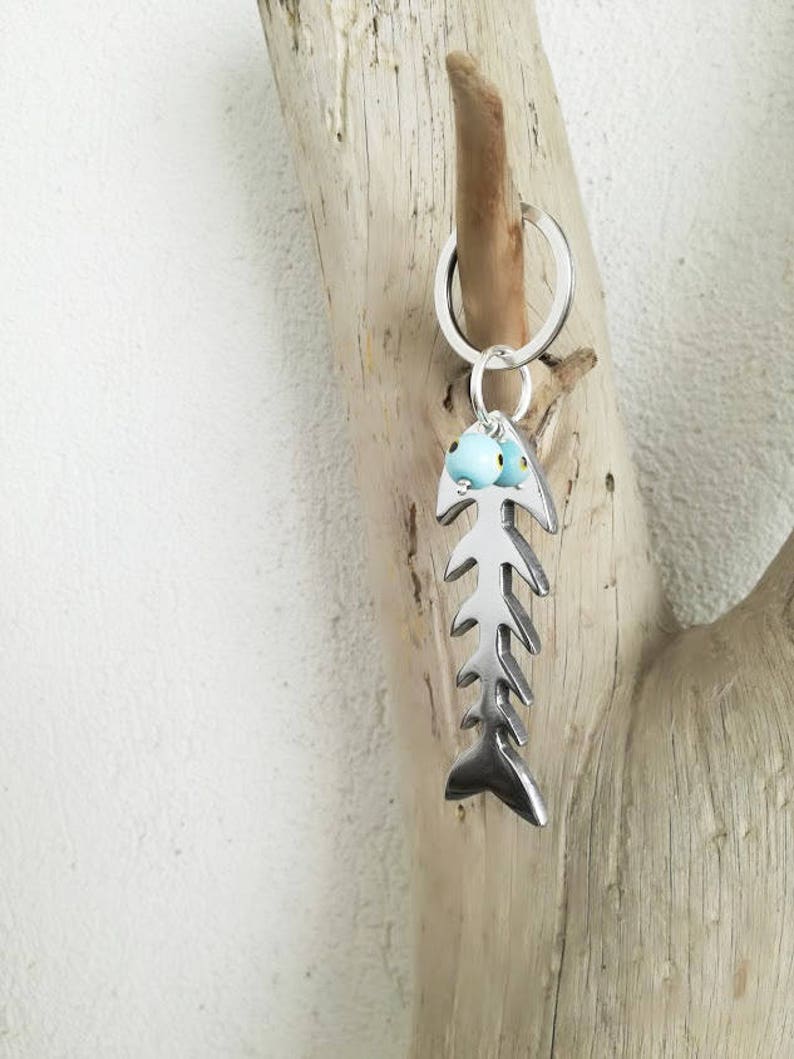 Silver fishbone keychain aluminum fish bone mini sculpture