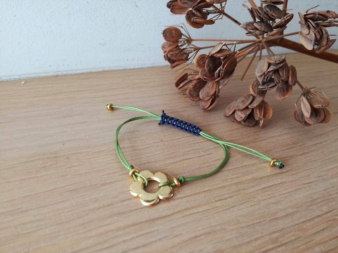 Gold Flower Bracelet, Friendship Bracelet, Brass, Gold Plated, Flower ...