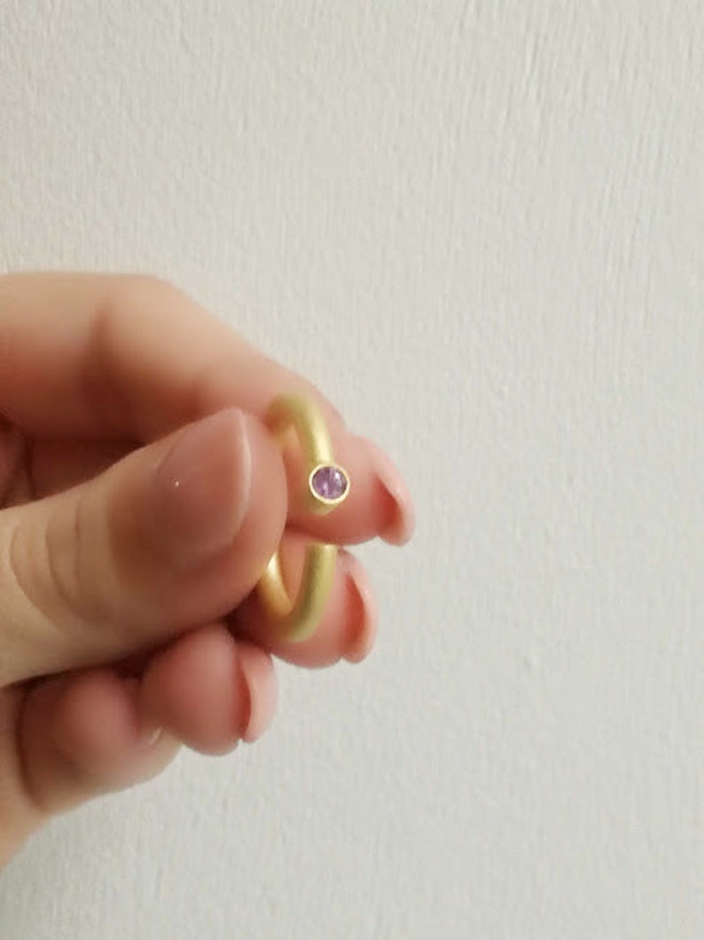 gem stone amethyst Minimalist open ring solid silver open band ring with round peridot and zirconium gold plated band with garnet