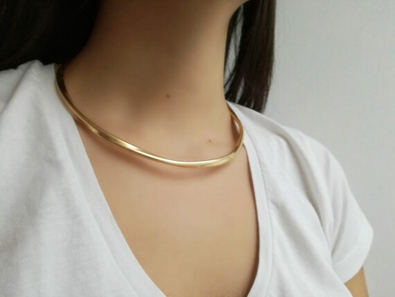 Gold choker necklace, brass gold plated thick cho… - image 7